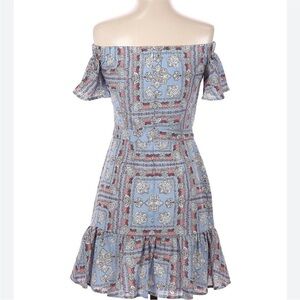 Floral Off-Shoulder Dress - Blue and Red